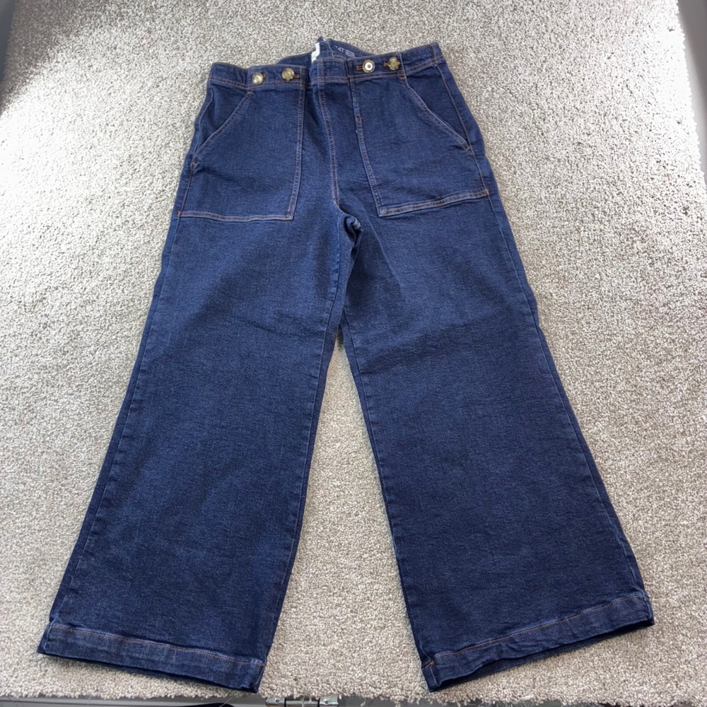 PILCO Womens 24T High Rise Wide Leg Cropped Jeans Button Dark‎ Wash Denim Boho